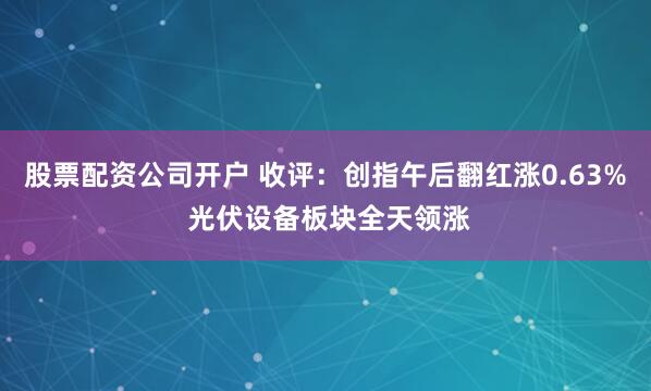 股票配资公司开户 收评：创指午后翻红涨0.63% 光伏设备板块全天领涨