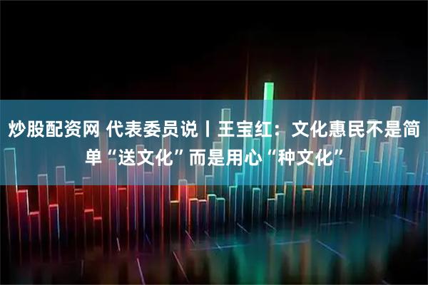 炒股配资网 代表委员说丨王宝红：文化惠民不是简单“送文化”而是用心“种文化”